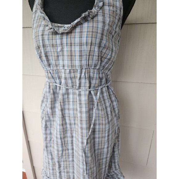 Converse One Star Blue  Plaid Ruffled Raw Hem Fully Lined Cotton Dress Size 8 - Picture 4 of 9